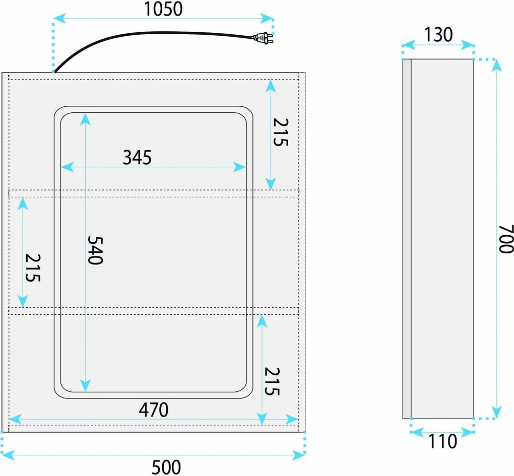 Шкаф с огледало и LED осветление Rea Zenit 70x50cm
