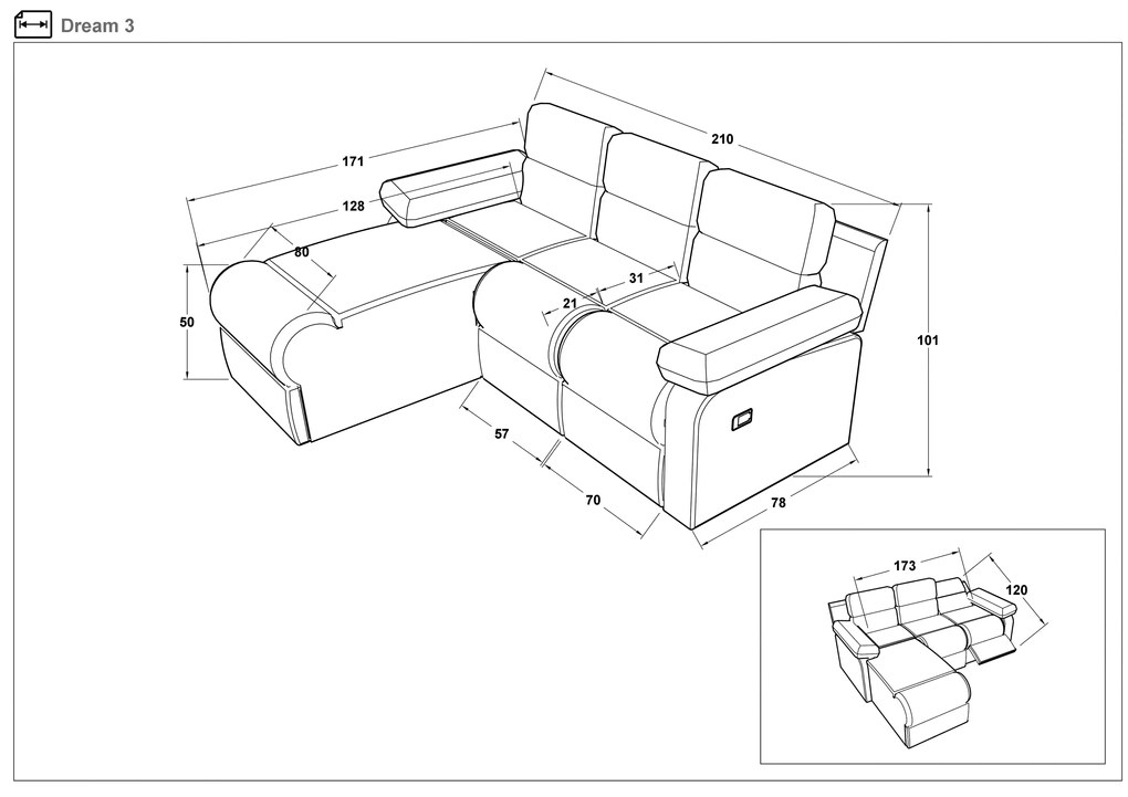 Ъглов реклайнер, /с ръчен механизъм/ Дрийм