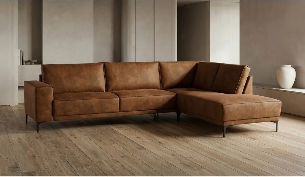 Светлокафяв ъглов диван от изкуствена кожа (десен ъгъл) Copenhagen - Scandic