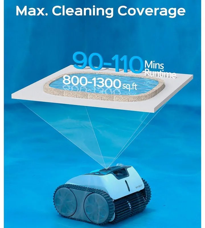 Безкабелен робот за почистване на басейни Wybot Osprey 700 (X100), Li-Ion 8800 mAh, За до 80 м2, Автономия до 110 минути, Auto-reverse, Self-parking, Бял/Черен
