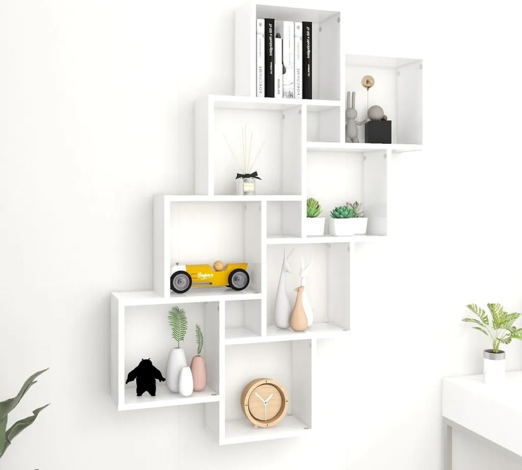 807178 vidaXL Стенен кубичен рафт, бял, 90x15x119 см, инженерно дърво