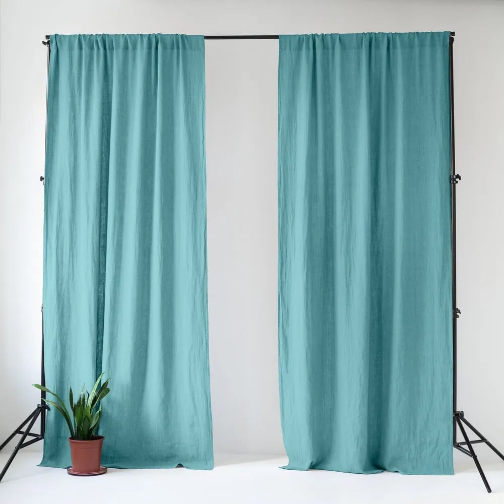 Тюркоазено ленено перде 140x300 cm Coastal Blue – Linen Tales