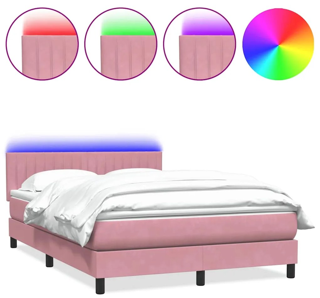 3317132 vidaXL Боксспринг легло с матрак и LED, розово, 160x220 см, кадифе