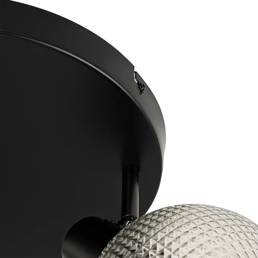 Дизайнерски прожектор черен с опушено стъкло 3-светлина кръгъл - Chico