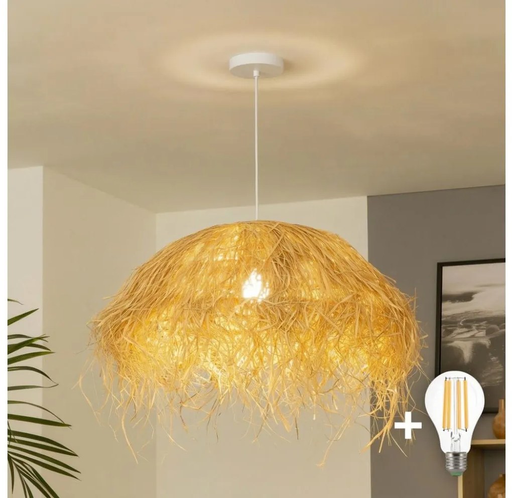 Brilagi - LED полилей на кабел CERIA BOHO 1xE27/40W/230V, Ø 60 см, абажур от рафия