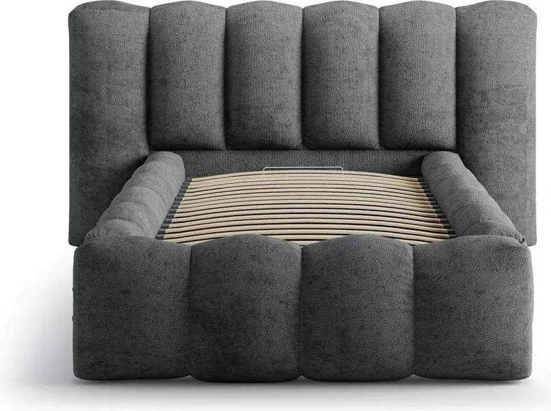 Тъмносиво единично легло 90x200 cm тапицирано с място за съхранение с включена подматрачна рамка Lupine – Micadoni