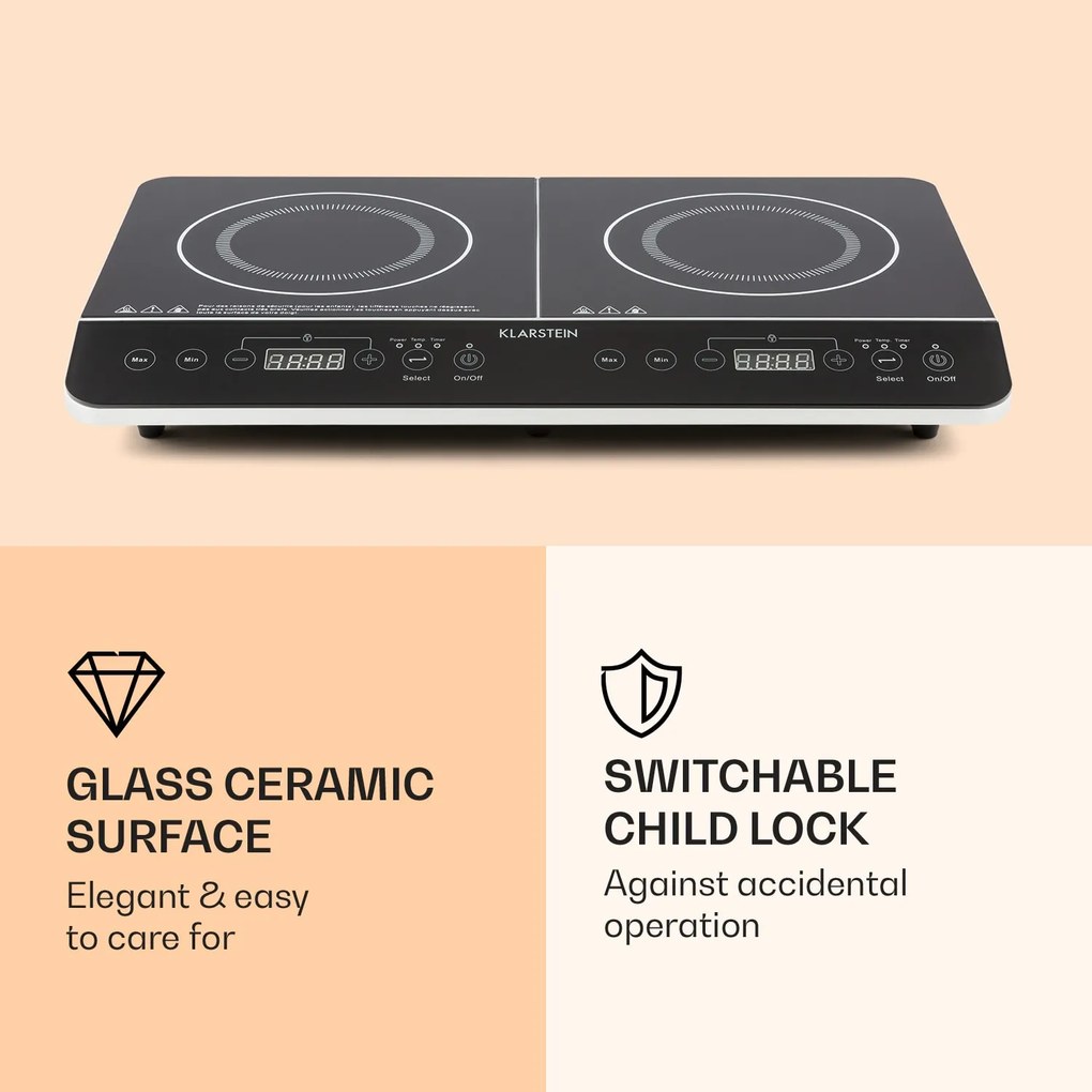 Klarstein VariCook Slim, двоен котлон, 3500 W, таймер, 240 ° C, тъчпад