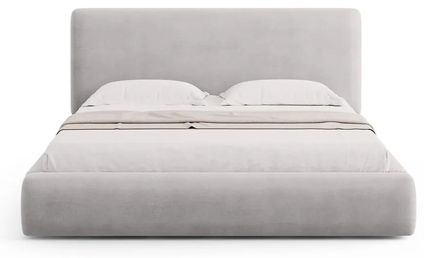 Светлосиво двойно тапицирано легло с място за съхранение с включена подматрачна рамка 140x200 cm Colonel – Cosmopolitan Design