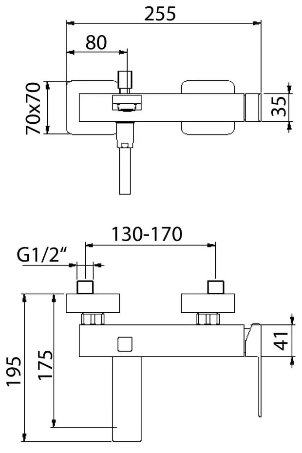 Матово-черна стенна батерия за вана (2 изхода) Latus – Sapho
