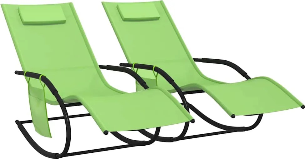 318139 vidaXL Люлеещи се шезлонги, 2 бр, зелени, стомана и textilene