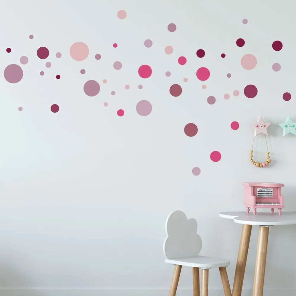 Комплект от 100 розови стикера за стена Кръгли стикери - Ambiance