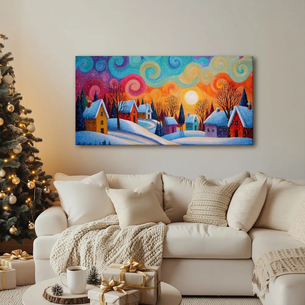 Картина на платно – Коледна приказка на цветни къщи