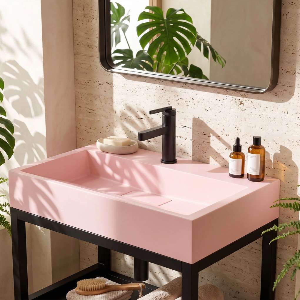 Умивалник МРАМОРЕН КОМПОЗИТ Rea GOYA PINK 60CM + стелаж