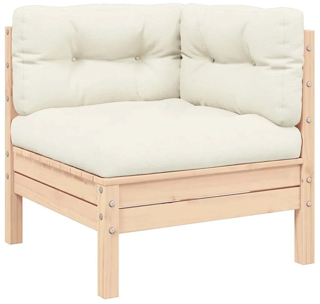 806646 vidaXL 2-местен градински диван с кремави възглавници, бор масив