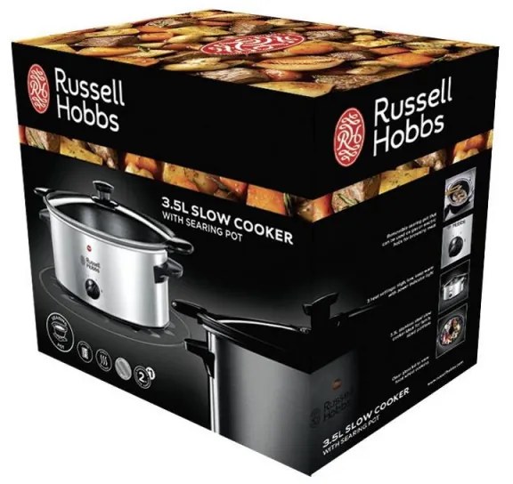 Уред за бавно готвене Slow Cooker Russell Hobbs Cook 22740-56, 160 W, 3.5 л, 2 програми, Запазване на топлината, Инокс