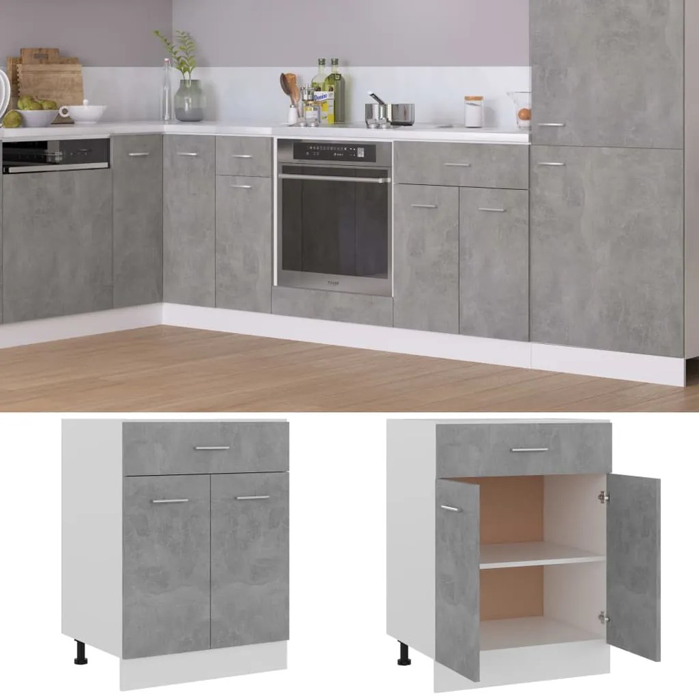 801232 vidaXL Долен шкаф с чекмедже бетонно сив 60x46x81,5 см инженерно дърво