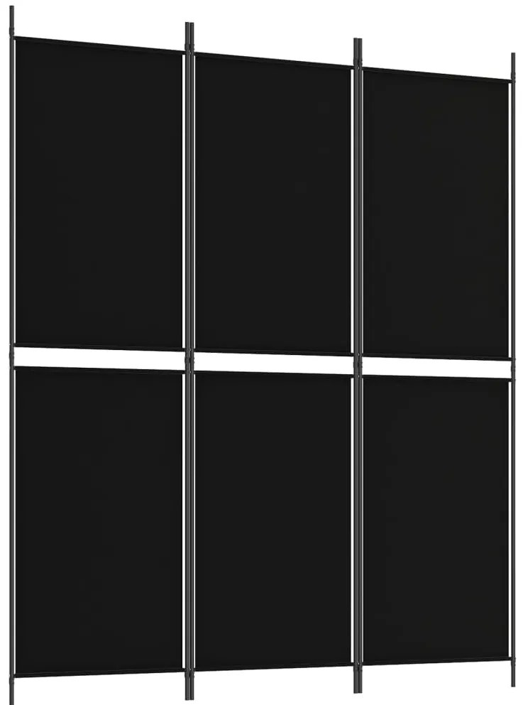 350213 vidaXL Параван за стая, 3 панела, черен, 150x180 см, плат