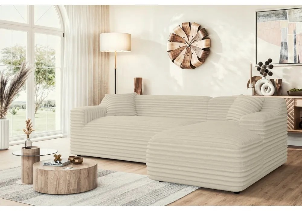 Бежов ъглов диван от рипсено кадифе (десен ъгъл) Martin – Ropez