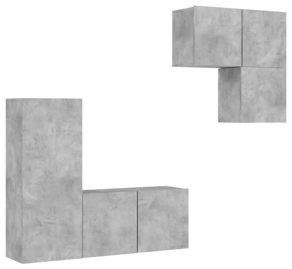 3216431 vidaXL ТВ стенни модули, 4 части, бетонно сиви, инженерно дърво