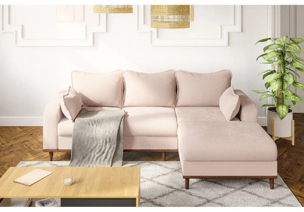 Бежов ъглов диван от рипсено кадифе (десен ъгъл) Beata – Ropez