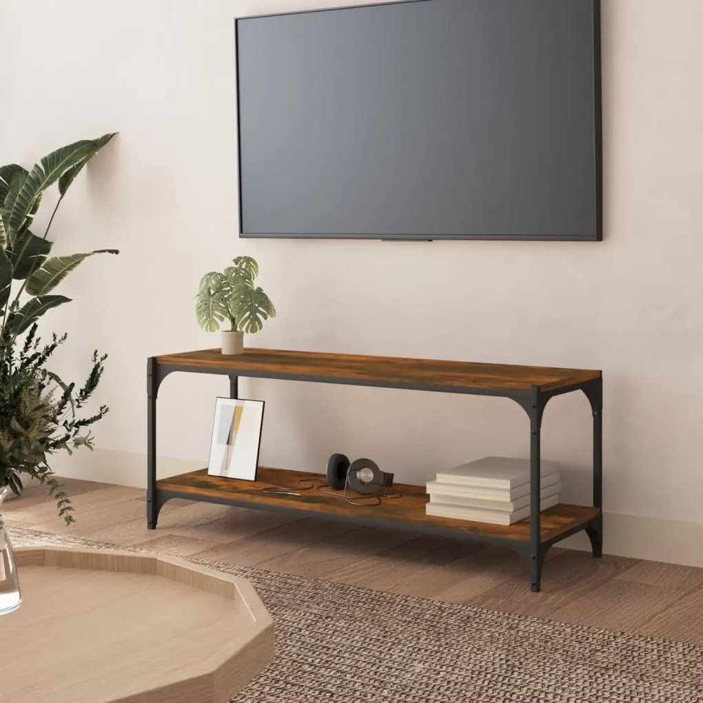 819349 vidaXL ТB шкаф, опушен дъб, 100x33x41 см, инженерно дърво и стомана
