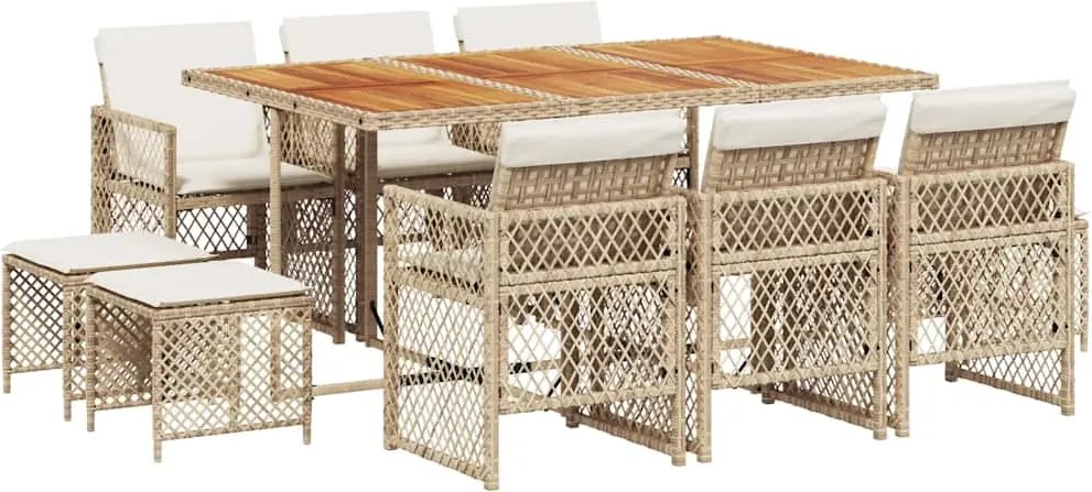 3210796 vidaXL Градински комплект с възглавници, 11 части, бежов полиратан