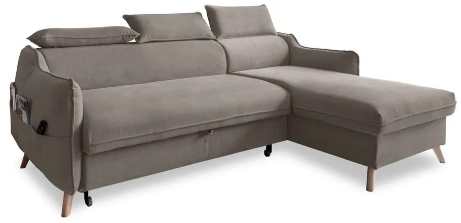 Светлокафяв кадифен ъглов разтегателен диван (десен ъгъл) Sweet Harmony - Miuform