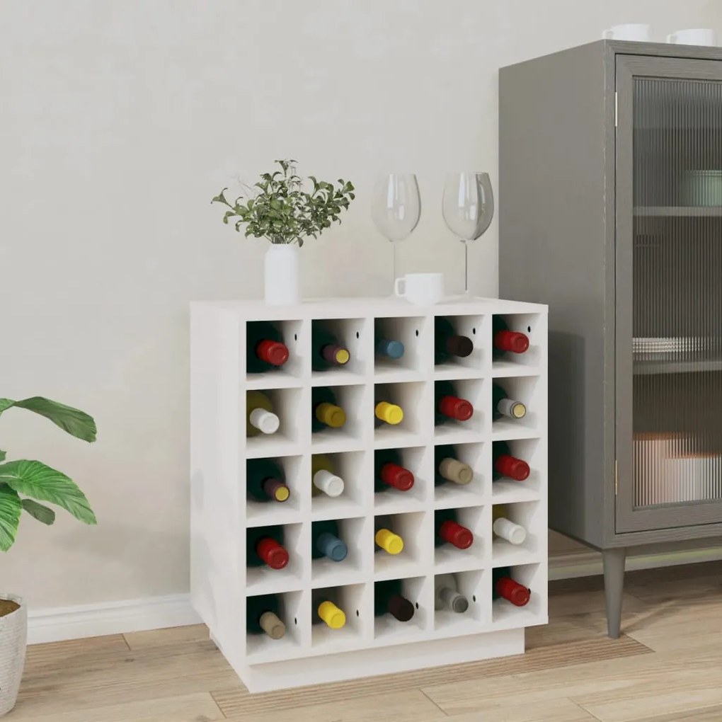 821528 vidaXL Шкаф за вино, бял, 55,5x34x61 см, борово дърво масив