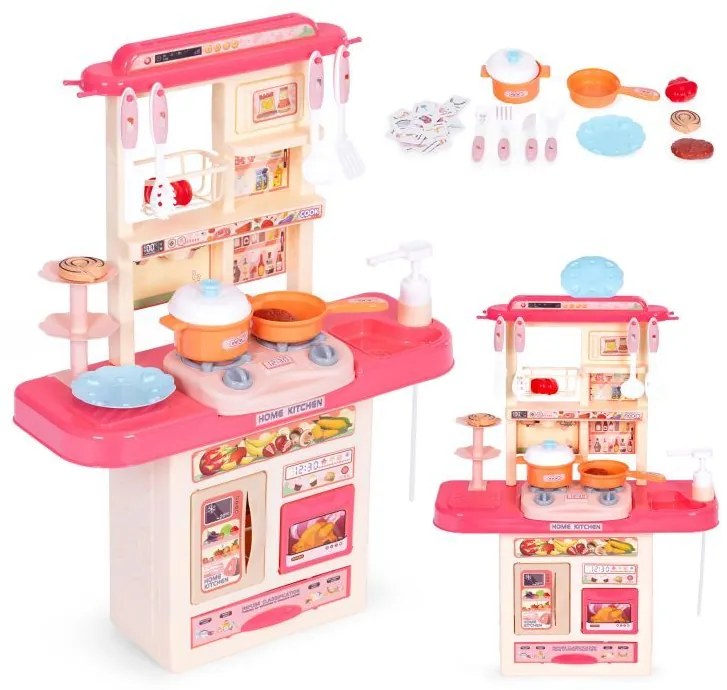 Компактна детска кухня с LED + 10 аксесоара - розова