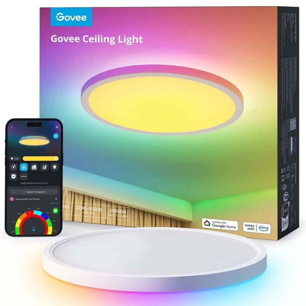 Govee - LED RGBICWW Димируемо таванно осветително тяло LED/29W/230V Ø 30 см матово Wi-Fi