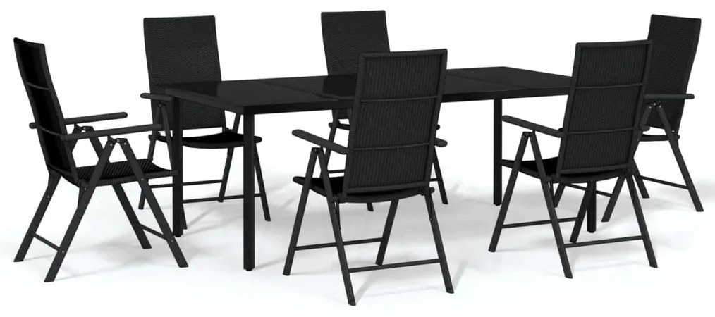 3099105 vidaXL Градински трапезен комплект, 7 части, черен