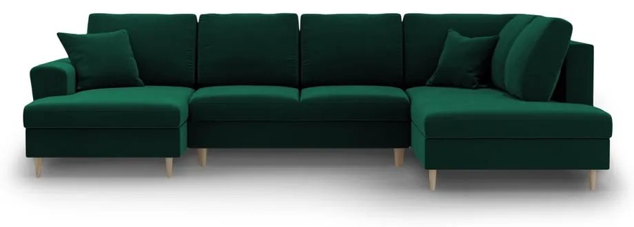 Зелен кадифен разтегателен ъглов диван с място за съхранение (десен ъгъл/U форма) Kyoto – Cosmopolitan Design