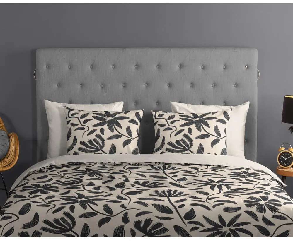 Черно-бежово двойно удължено памучно спално бельо 200x220 cm Emilia – Good Morning