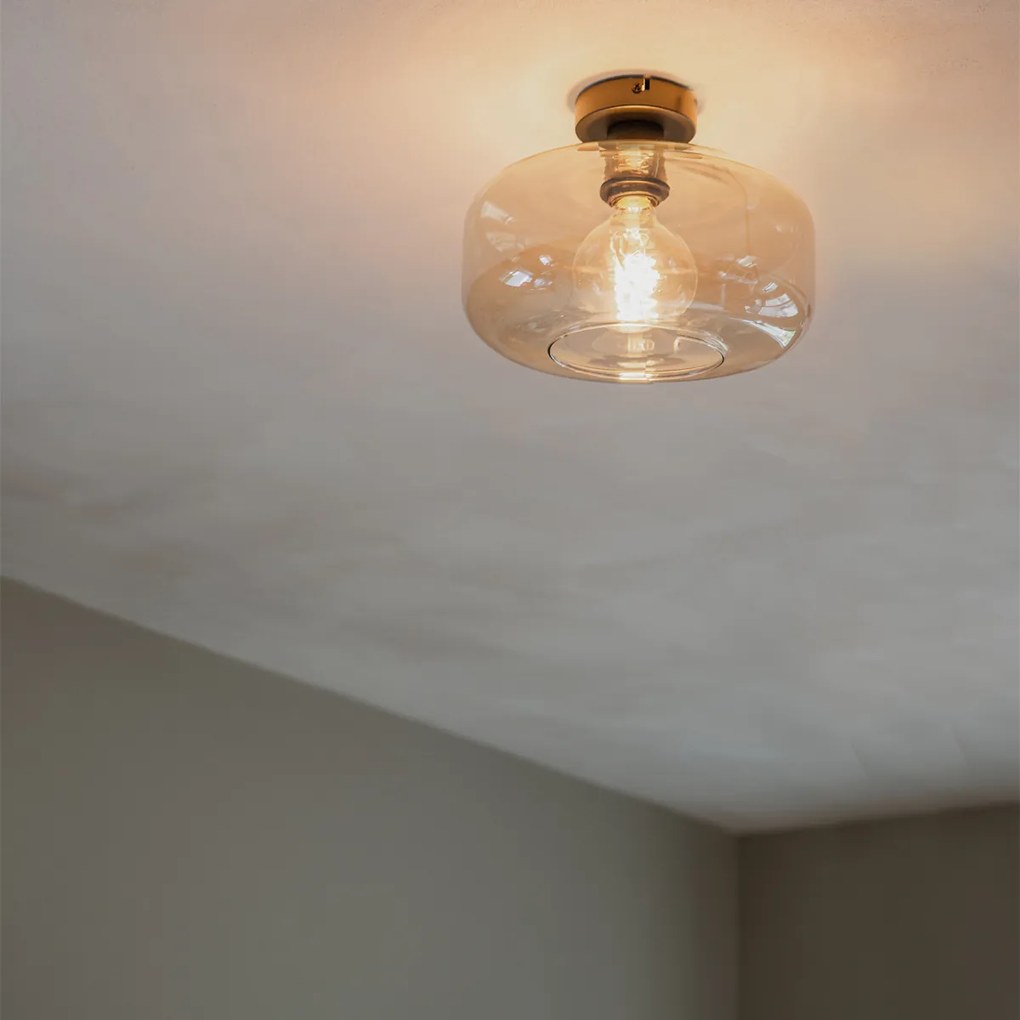 Интелигентна таванна лампа черна с кехлибарено стъкло, включваща Wifi A60 - Bizle