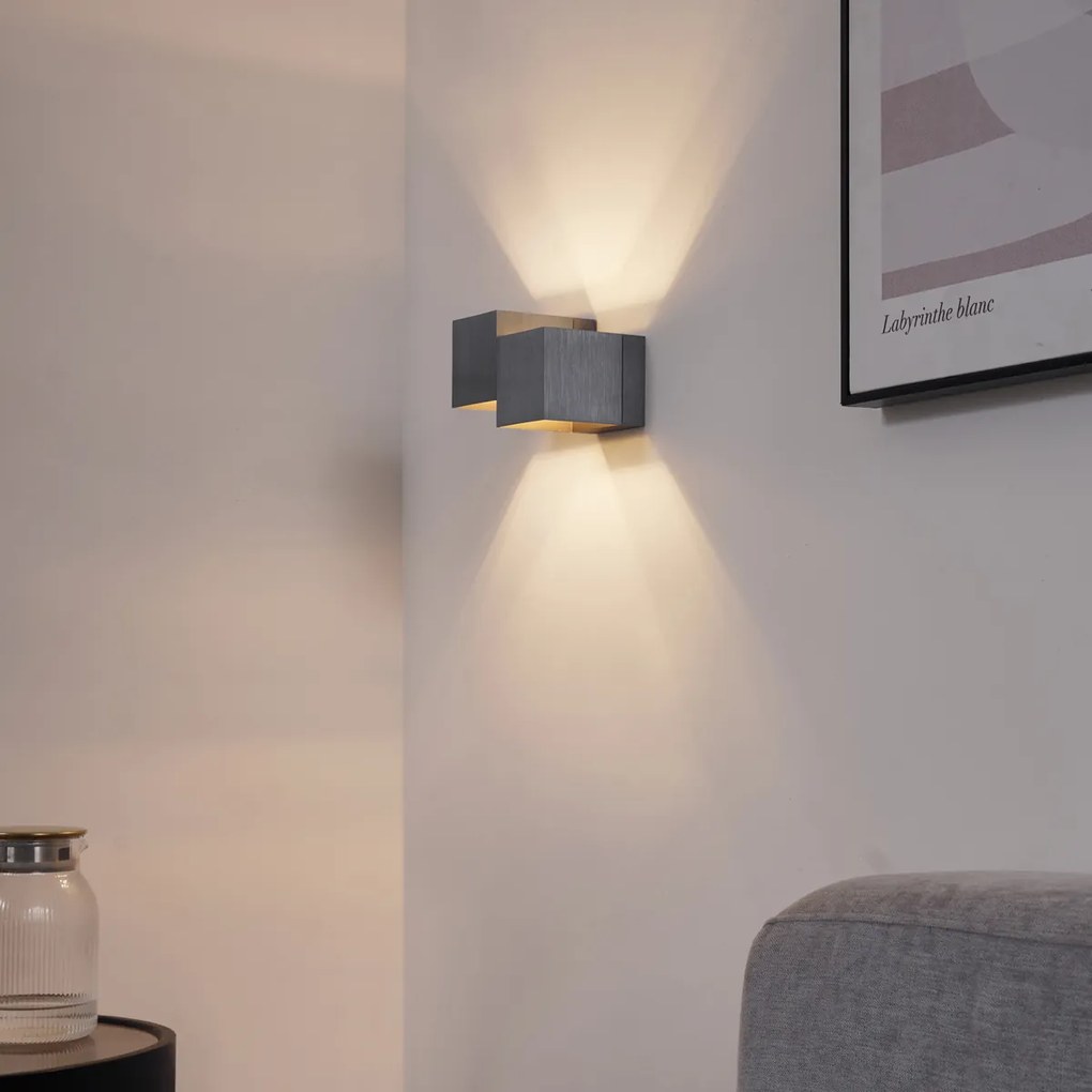 Модерна стенна лампа тъмно сива 2-светлинна - Transfer Double