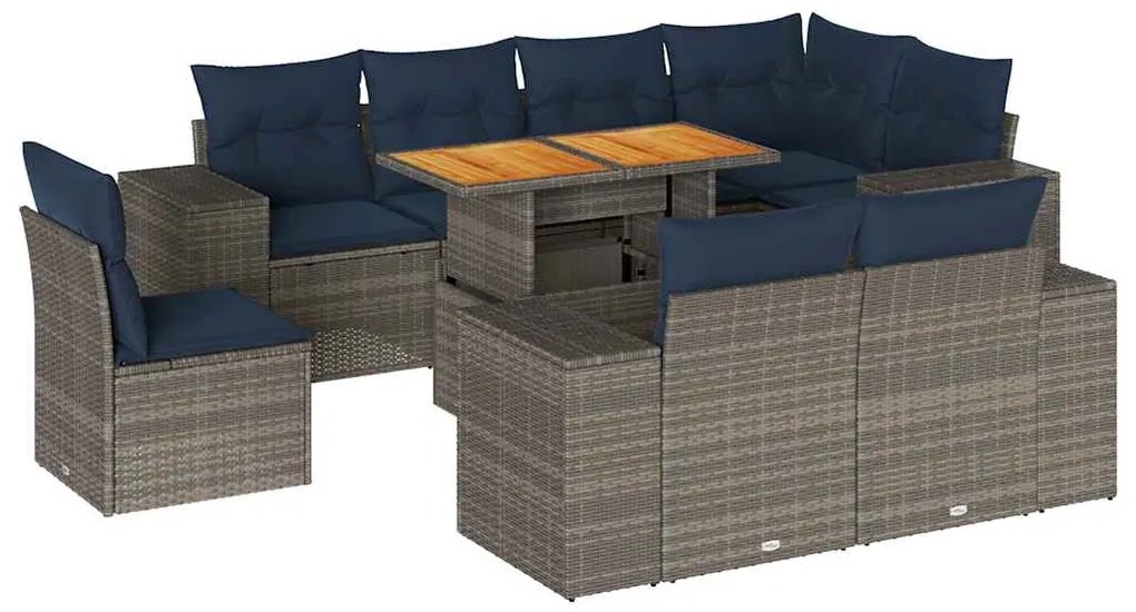 3327393 vidaXL Градински комплект диван с възглавници 9 части сив полиратан