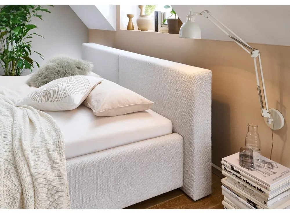 Светлосиво двойно легло 180x200 cm тапицирано с място за съхранение с включена подматрачна рамка Cube – Meise Möbel