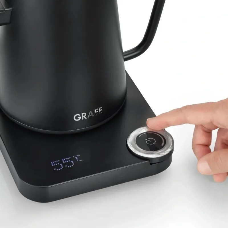 Електрическа кана за вода Graef Pour-over GK502, 1200W, 900 мл, 40-100°C, Keep Warm, Филтър, Чучур тип "Лебедова шия", Черен мат