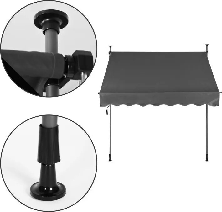 Тента за балкон за тераса с регулируем наклон - сива Šírka: 300 cm