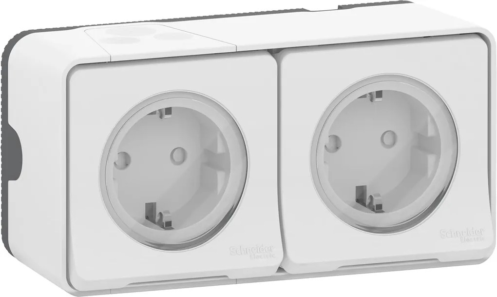 SE Контакт шуко ДВОЕН 16А с детска защита моноблок IP55 автоматични клеми цвят Бял Mureva  - MUR39035