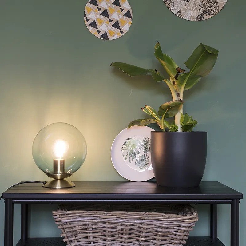 Арт Деко настолна лампа месинг със синьо стъкло - Pallon