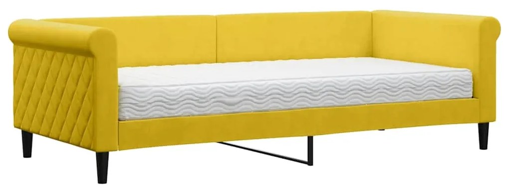 3197752 vidaXL Канапе с матрак, жълто, 90x200 см, кадифе