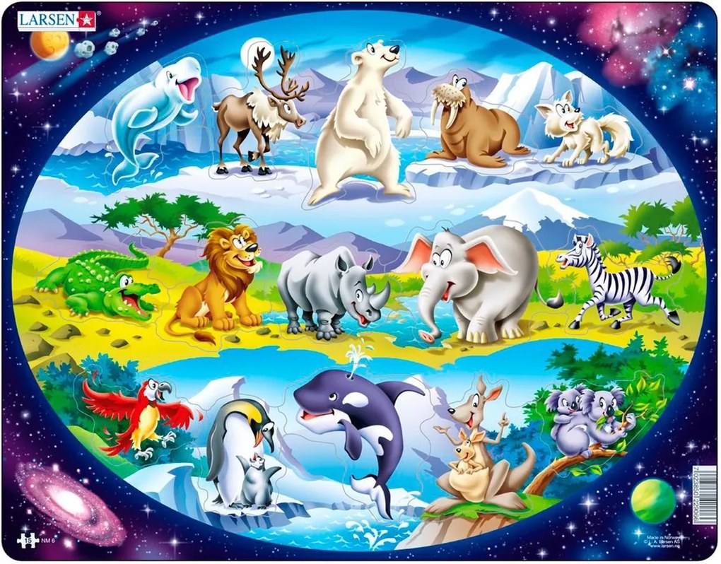 Larsen - Пъзел: Образователен –"Животните в Южна Африка, Антарктида и Австралия" – 15 части, голям