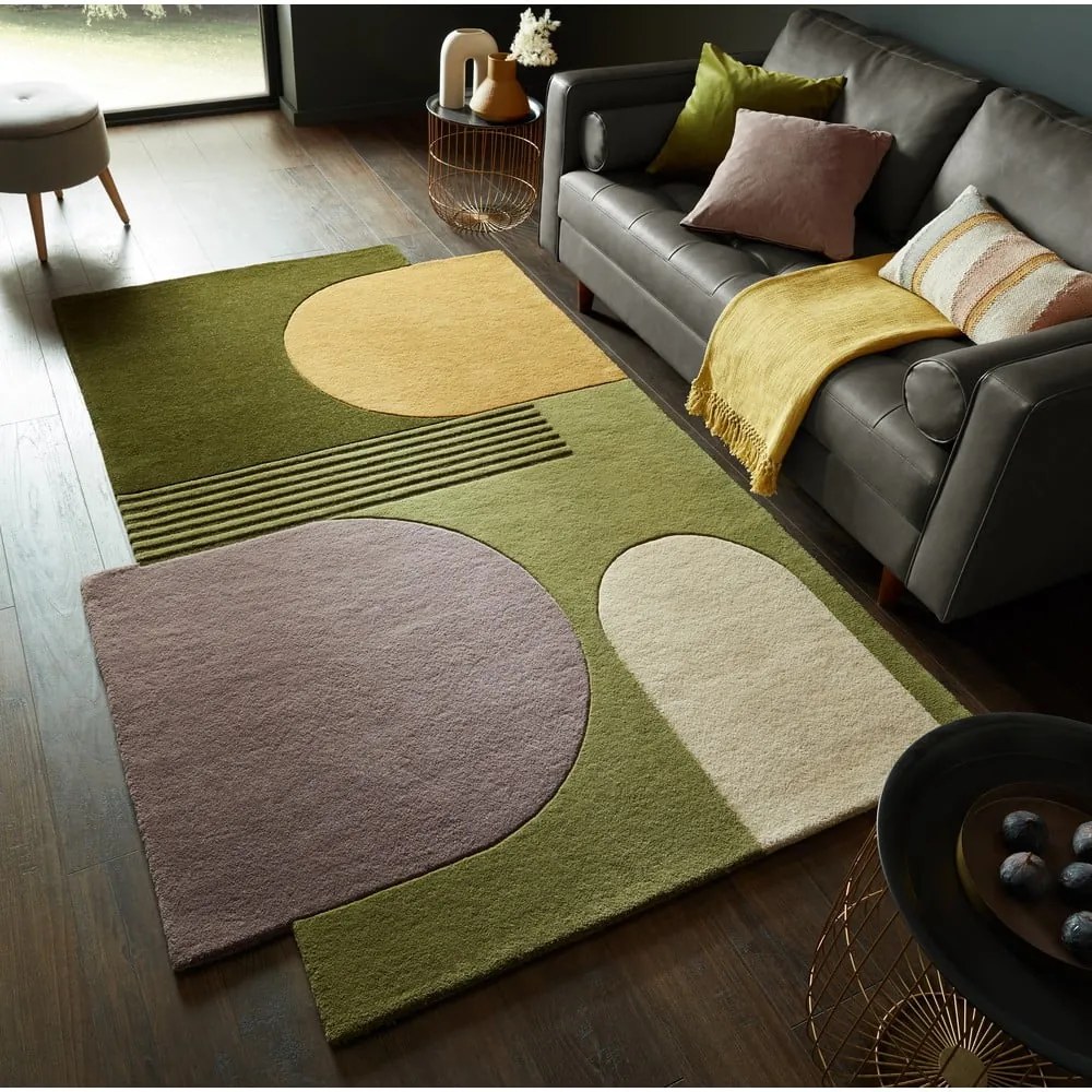 Зелен ръчно изработен вълнен килим 120x180 cm Lozenge – Flair Rugs