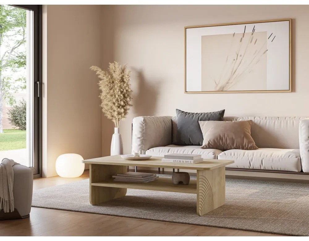 Масичка за кафе с дъбов плот в естествен цвят 60x110 cm Daira – Marckeric