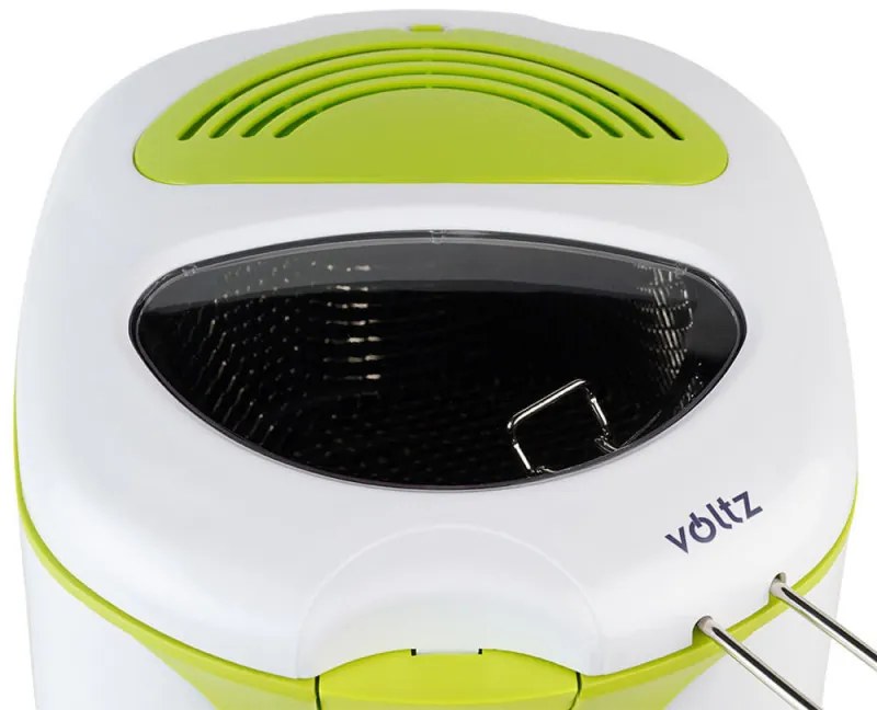 Фритюрник Voltz V51980A, 2 литра, 1300W, 80-190 C, Незалепващ съд, Бял/зелен