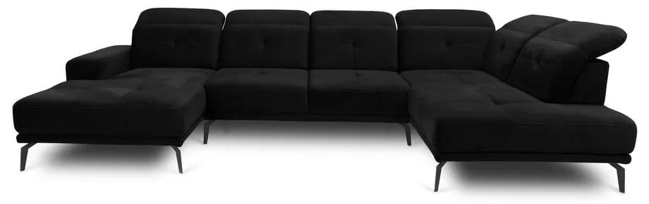 Черен кадифен ъглов диван (десен ъгъл/U форма) Bretan – ELTAP