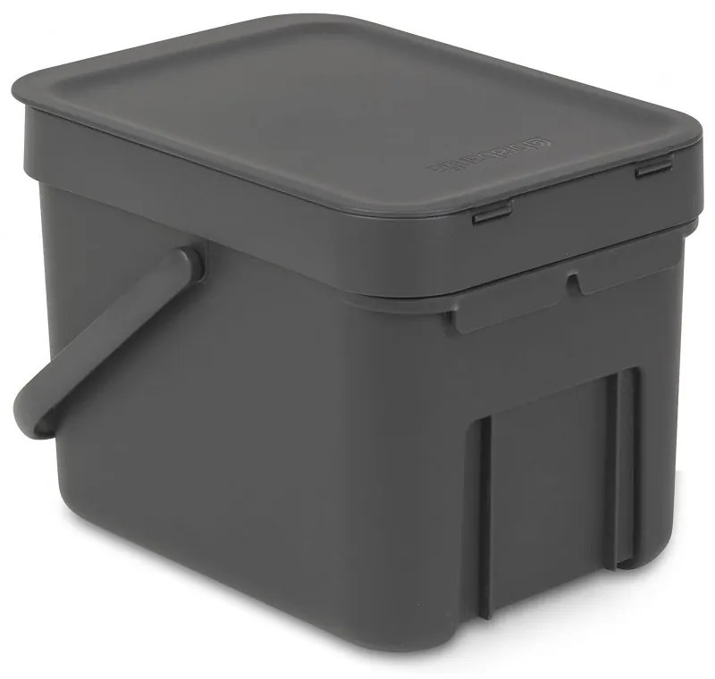 Кош за разделно събиране на боклук Brabantia Sort&Go 648974, 6 л, Дръжка, Възможност за стенен монтаж, Тъмносив