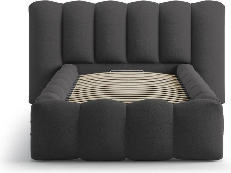 Антрацитно единично легло 90x200 cm тапицирано с място за съхранение с включена подматрачна рамка Lupine – Micadoni