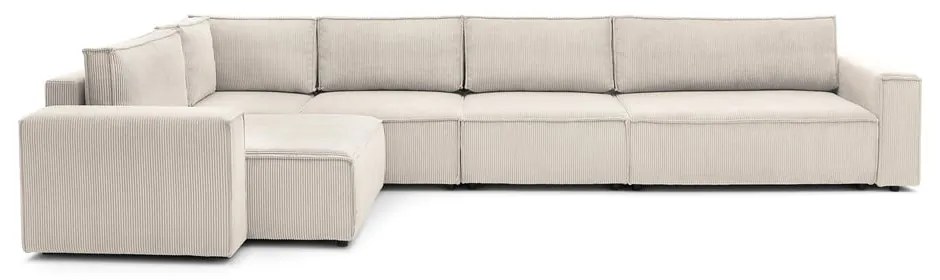Кремав ъглов диван от велур, ляв ъгъл Nihad modular - Bobochic Paris